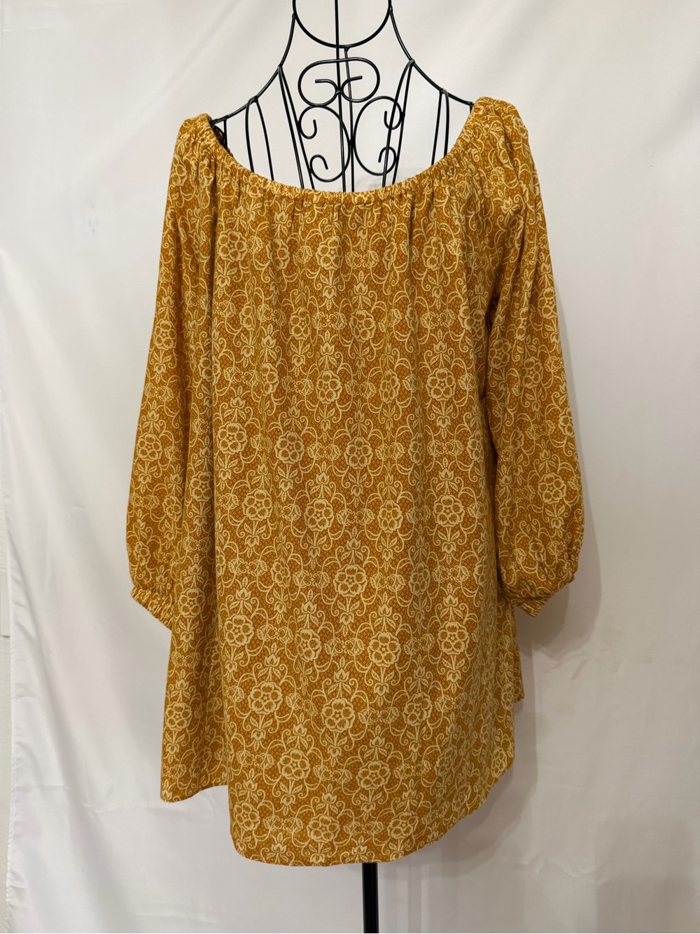 Treasure & Bond Mustard Floral Off-Shoulder Tunic